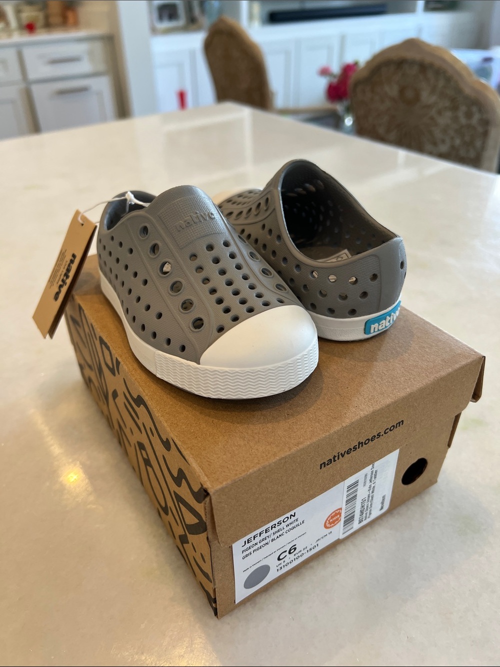 Native Jefferson Kids Water Shoes - Grey with White Toe